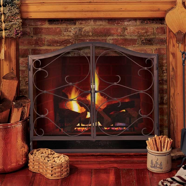 Pilgrim Burnished Iron Gate Arched Fireplace Screen with Doors