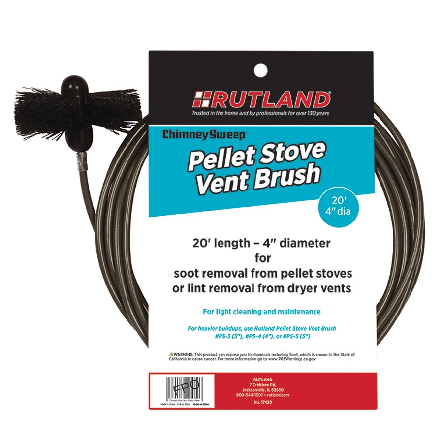 Rutland 4 Inch Chimney Sweep Pellet Stove Vent Brush with 20' Flexible  Handle