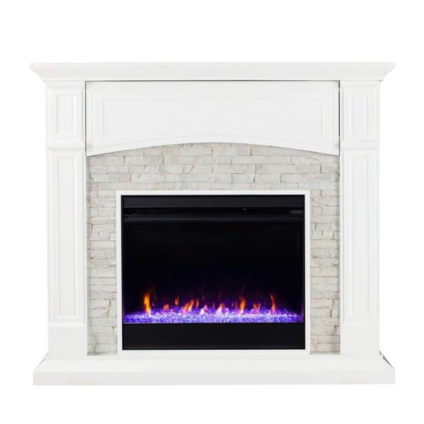 SEI 46 Inch Seneca Color Changing Electric Fireplace with Faux Stone  Surround