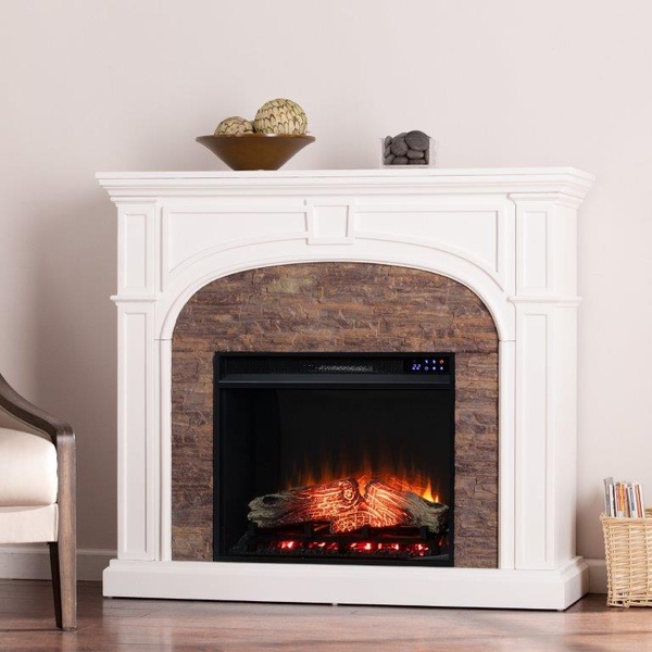 SEI 46 Inch Tanaya Electric Fireplace with Faux Stone Surround