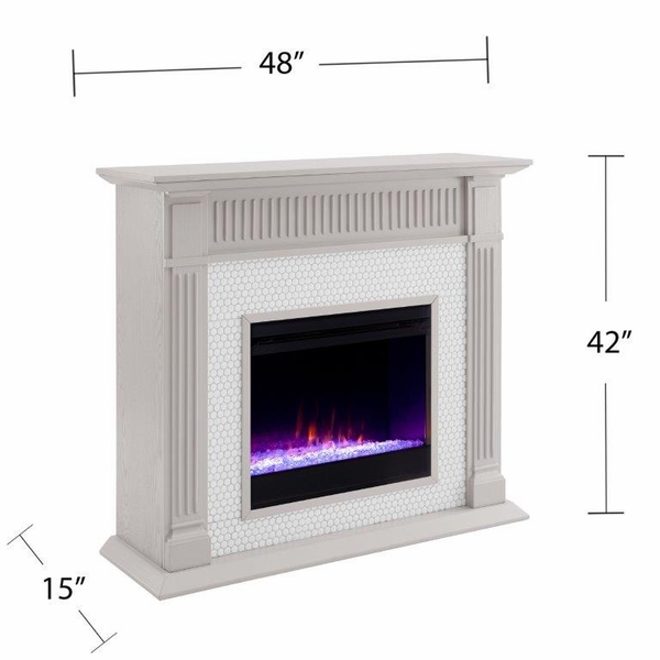 SEI 48 Inch Chessing Color Changing Electric Fireplace with Ceramic Tile  Surround