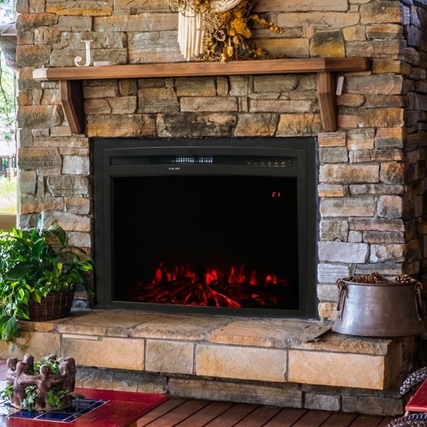 Sunnydaze 23 Inch Black Contemporary Comfort Indoor Recessed LED Electric  Fireplace Insert