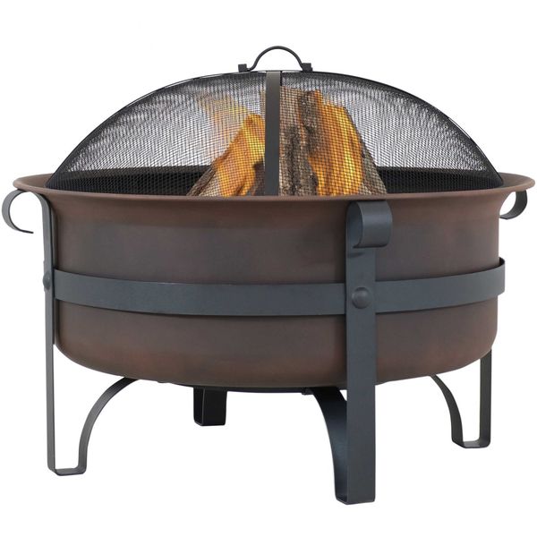 Sunnydaze 29 Inch Bronze Steel Cauldron Outdoor Wood Burning Fire Bowl
