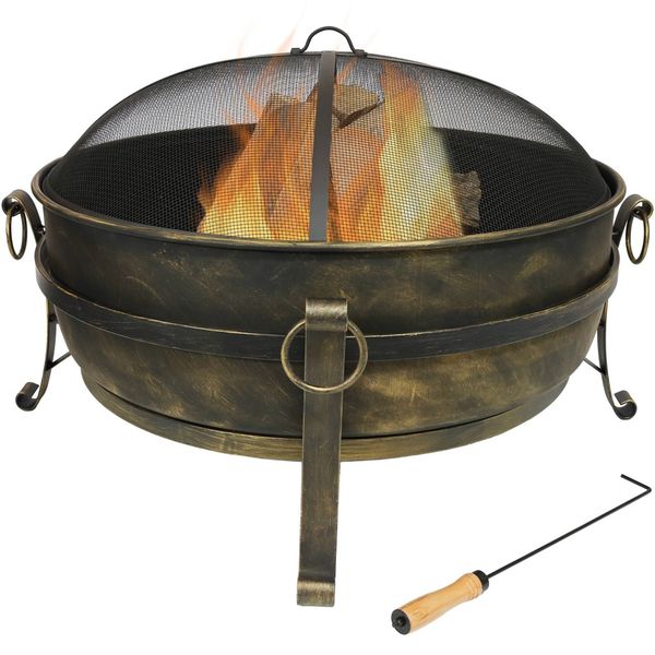 Sunnydaze 34 Inch Black Steel Cauldron Outdoor Wood Burning Fire Pit