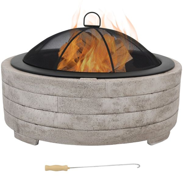 Sunnydaze 35 Inch GFRC Faux Stone Outdoor Wood Burning Fire Pit
