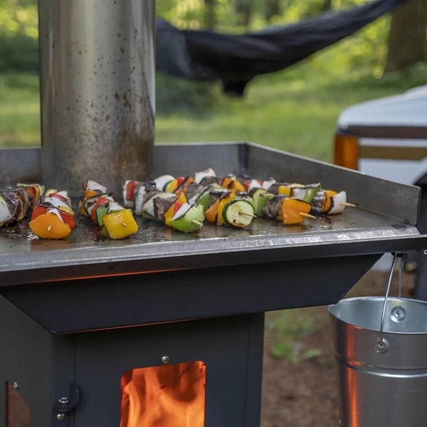 Timber Stoves Lil Timber Free Standing Outdoor Pellet Heater with Pizza  Oven and Griddle Top