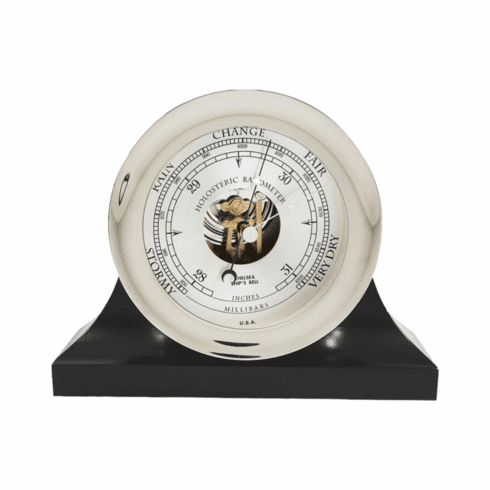 Chelsea Ships Bell Barometer on Contemporary Base  Nickel (6")