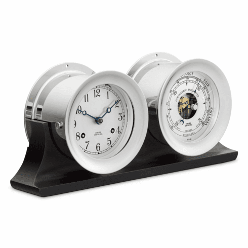 Chelsea Ships Bell Clock and Barometer on Double Black Base  Nickel (4.5")
