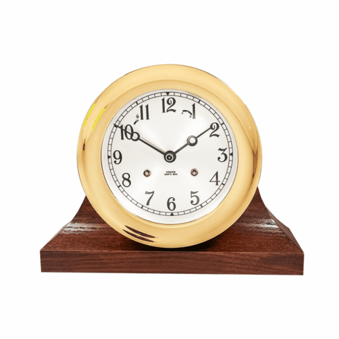 Chelsea Ships Bell Clock on Contemporary Base  Brass (6")