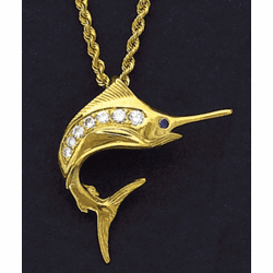 Fighting Marlin with Diamond Side Pendant