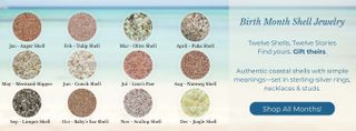 Shop Birth Month Shell Jewelry  12 shells with meaning. Rings, necklaces & studs in sterling silver
