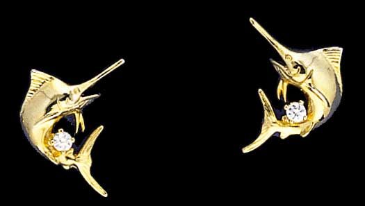 Marlin Post Earrings with Diamonds