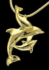 Mother & Two Babies Dolphin Pendant
