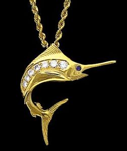 Small Fighing Marlin Pendant with Diamonds Pendant
