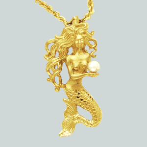 Small Mermaid Holding a Pearl Pendant