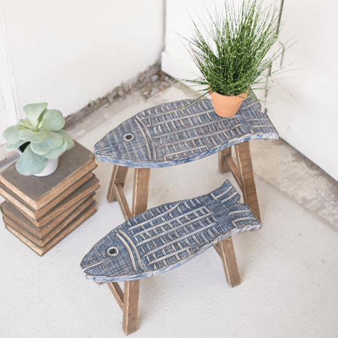 Wooden Fish Stools - set of 2
