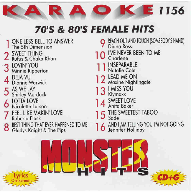 70�s & 80�s FEMALE HITS  Monster Hits  MH 1156 