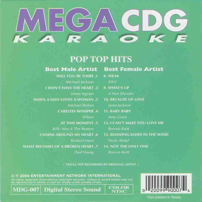 POP TOP HITS Mega CDG Karaoke MDG 007