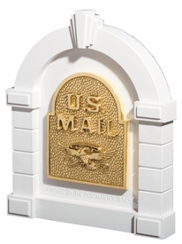 Eagle Door Column Mailbox White and Polished Brass