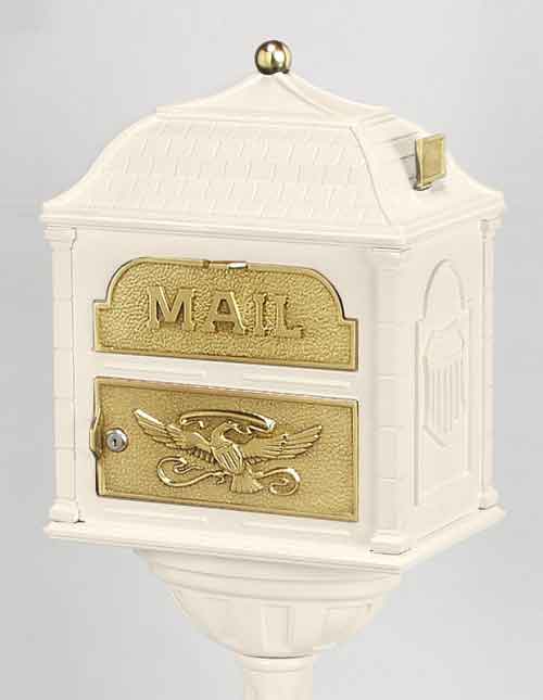 Gaines Classic Victorian Locking Mailbox Almond with Polished Brass