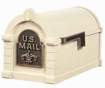 Gaines Keystone Mailbox Almond with Antique Bronze Fleur De Lis