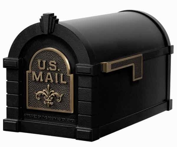 Gaines Keystone Mailbox Black with Antique Bronze Fleur De Lis