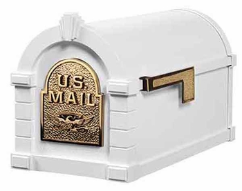 Gaines Keystone Mailbox Original Eagle Series White with Polished Brass