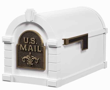 Gaines Keystone Mailbox White with Antique Bronze Fleur De Lis