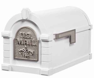Keystone Mailbox White w/Nickel Fleur De Lis