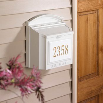 Whitehall Wall Mount Mailbox with Plaque...White Whitehall Wall Mount Mailbox with Plaque...White