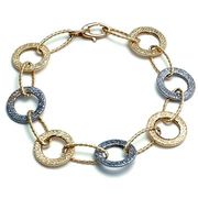 14K 2-Tone Gold Bracelet w/ Twisted Oval and Hammered Circle Links