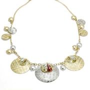 14K Gold 2-Tone Diamond Cut Disc and Stone Necklace