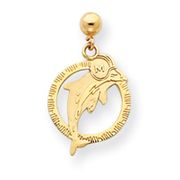 14k Miami Dolphin Post Earrings w/ Dolphin in Ring
