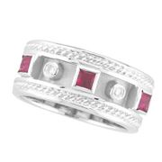 Antique Style Ruby & Diamond Ring, 14K White Gold