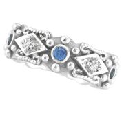 Antique Style Sapphire & Diamond Fashion Ring, 14K White Gold