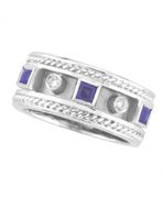 Antique Style Sapphire & Diamond Ring, 14K White Gold