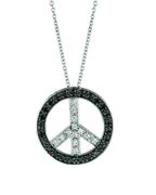 Black & White Diamond Peace Sign Pendant Necklace