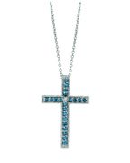 Blue & white diamond cross necklace
