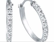 Diamond Hoop Earrings, 14K White Gold