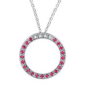 Diamond & Pink Sapphire Circle Pendant Necklace