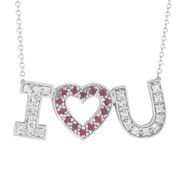 Diamond & Pink Sapphire "I Love You" Pendant Necklace