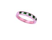 Emerald and Diamond Princess Cut Band Ring