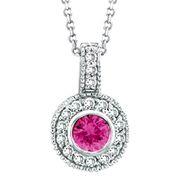 Pink Sapphire Bezel Diamond Pendant Necklace