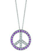 Pink sapphire & Diamond Peace Sign Pendant Necklace