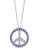 Pink sapphire & Diamond Peace Sign Pendant Necklace