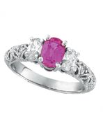 Pink Sapphire Three Stone Diamond Engagement Ring