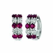 Ruby & diamond 2 rows hoop earrings