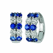 Sapphire & diamond 2 rows hoop earrings
