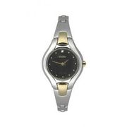 Seiko Ladies Diamond Bangle Black Dial Stainless Gold Tone SUJF87