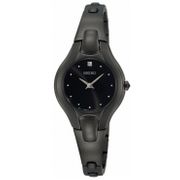 Seiko Ladies Diamond Bangle Watch Black Dial  Black Ion Finish SUJF89